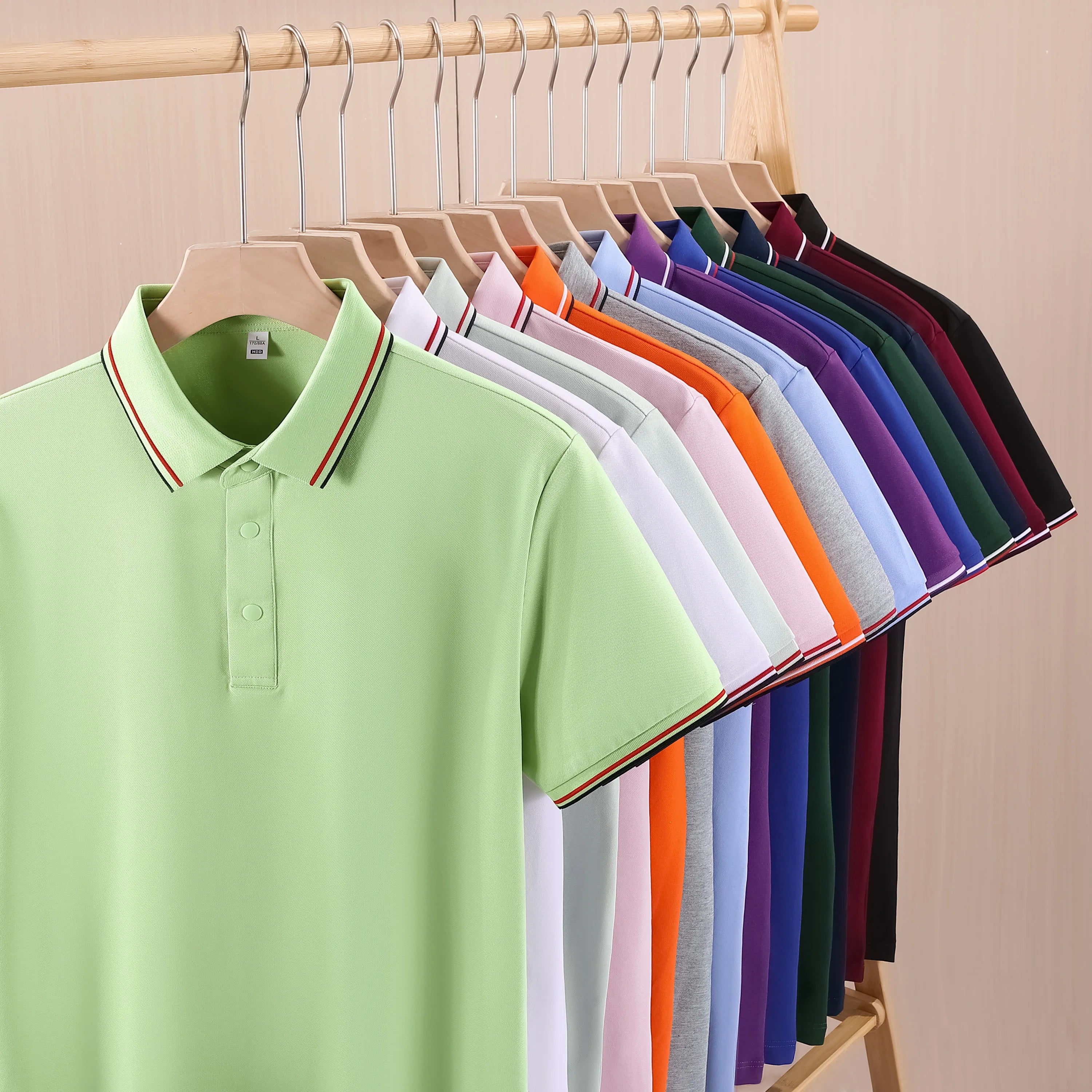 High Quality Short Sleeve Men Polo T-Shirt Custom Design Solid Color Knitted Fabric Cotton Polyester Blend Dark Color  Casual