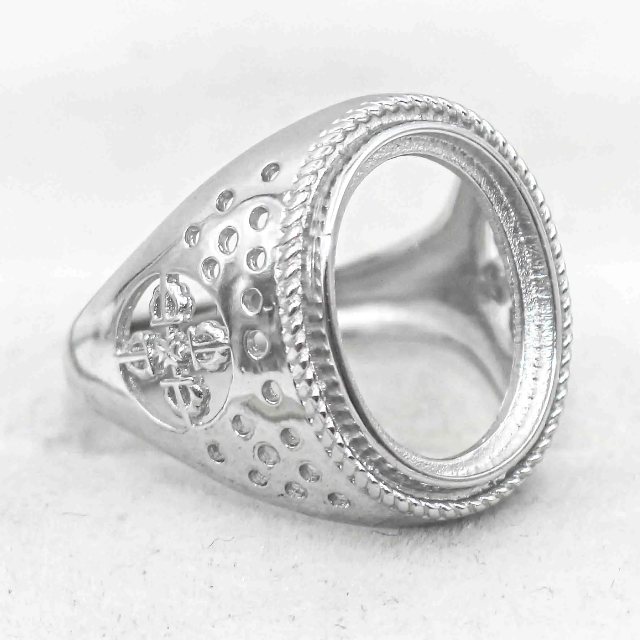 Sterling Silver 12*16mm Semi Mount Men's Ring Frame Empty Blank Bar Bezel Setting S925 Base Without Center Stone for DIY Inlay