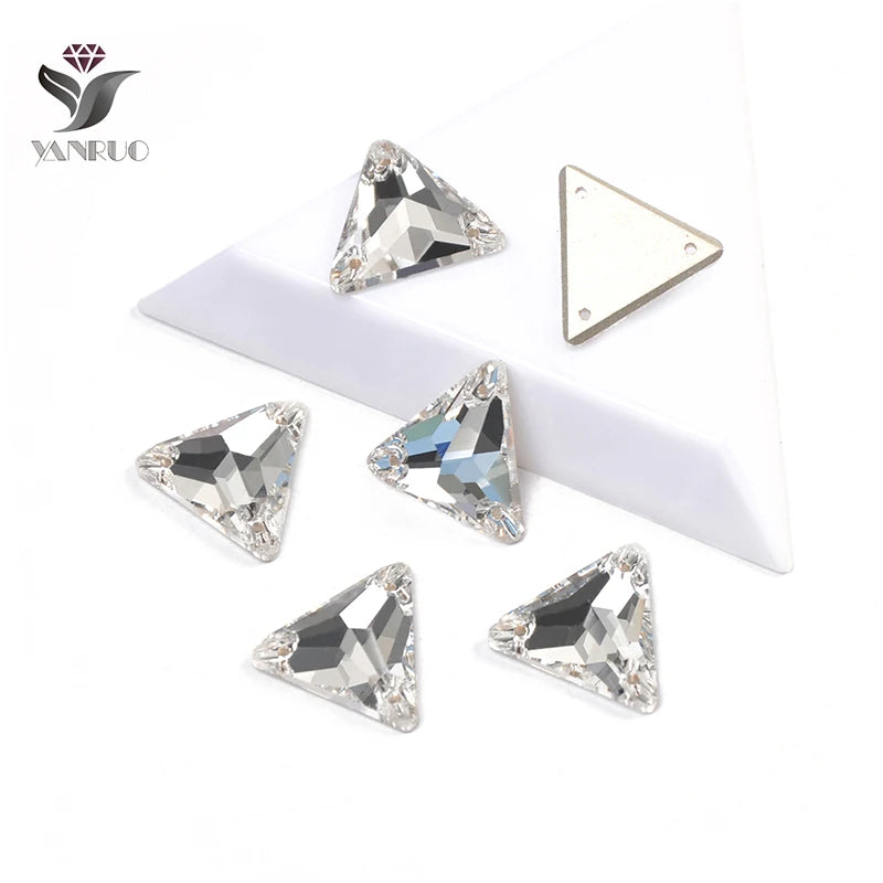 YANRUO 3270 Triangle  Various Sizes Clear Color Glass Stone Sew on Rhinestones for Wedding Dresses