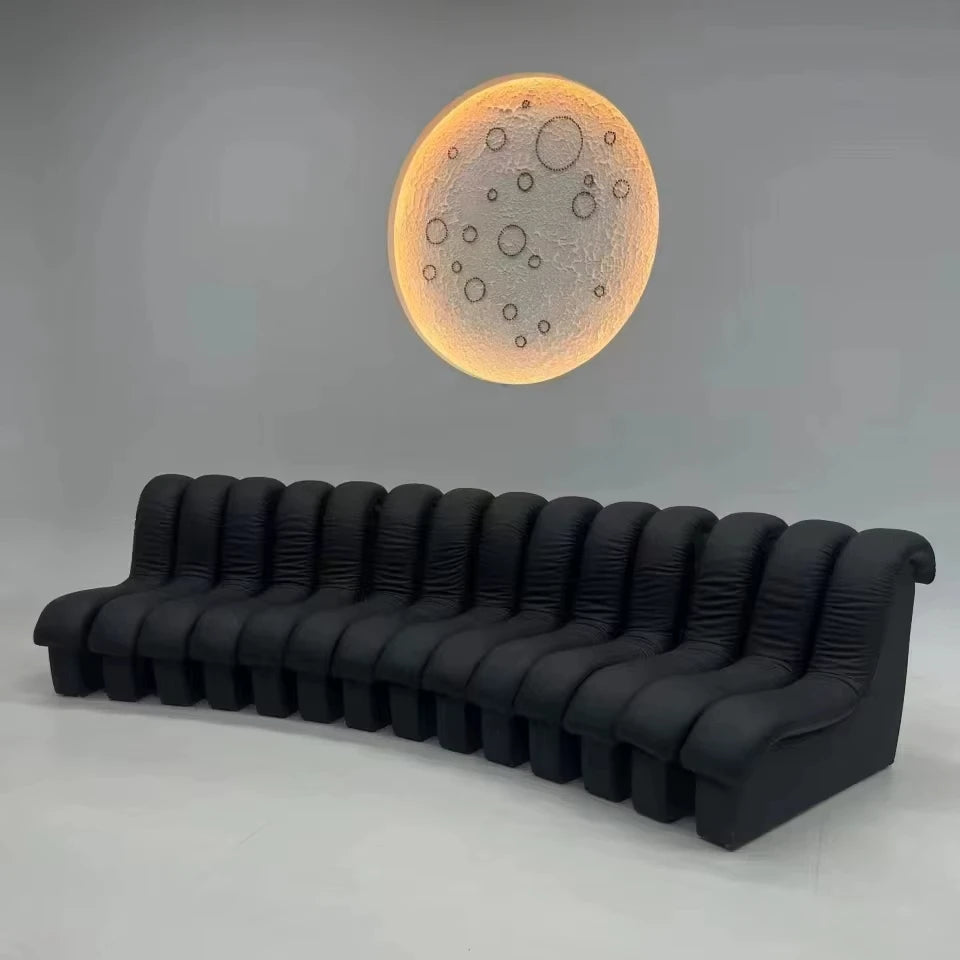 Customizable Modern Uninterrupted Combination Snakelike All-Black Synthetic Leather Module Sofa Villa Furniture
