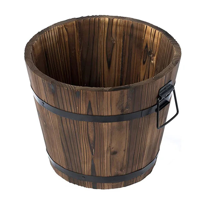 Hot Barrel Wood Bucket Planter Drainage Holes Indoor Outdoor Decorative Raised Beds for Plants Herbs Veggies Garden Application