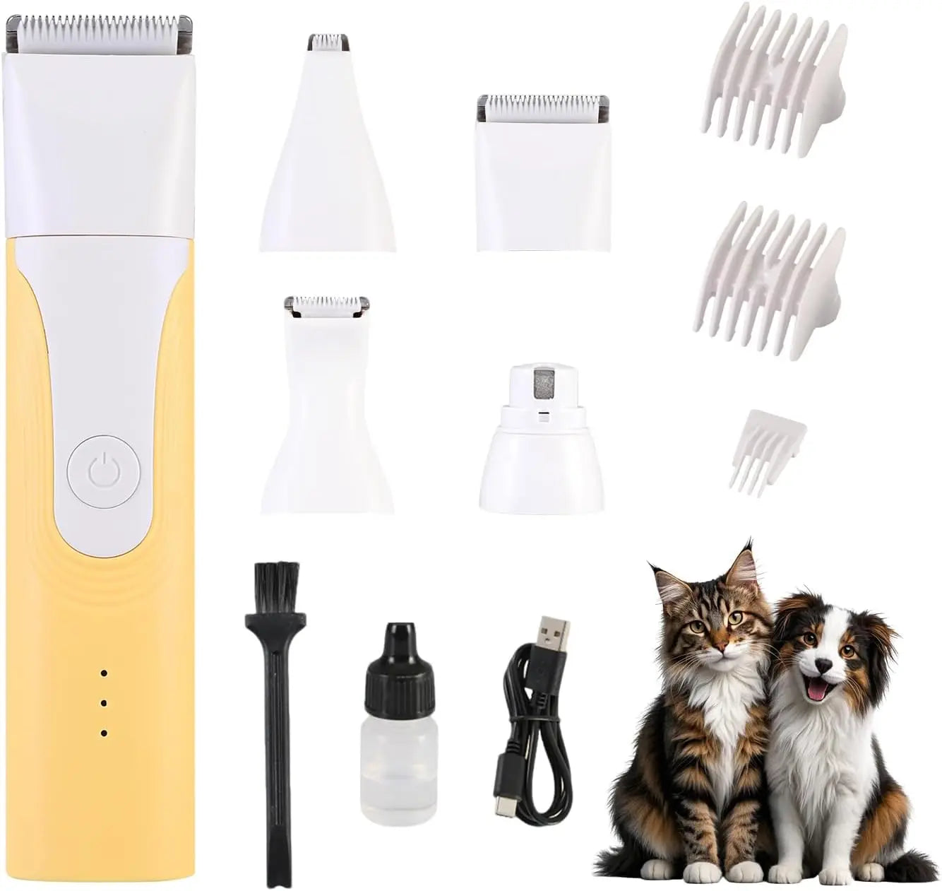 4-in-1 Rechargeable Cordless Pet Clippers Grooming Kit Plastic Paw Trimmer & Electric Nail Grinder for Dogs & Cats