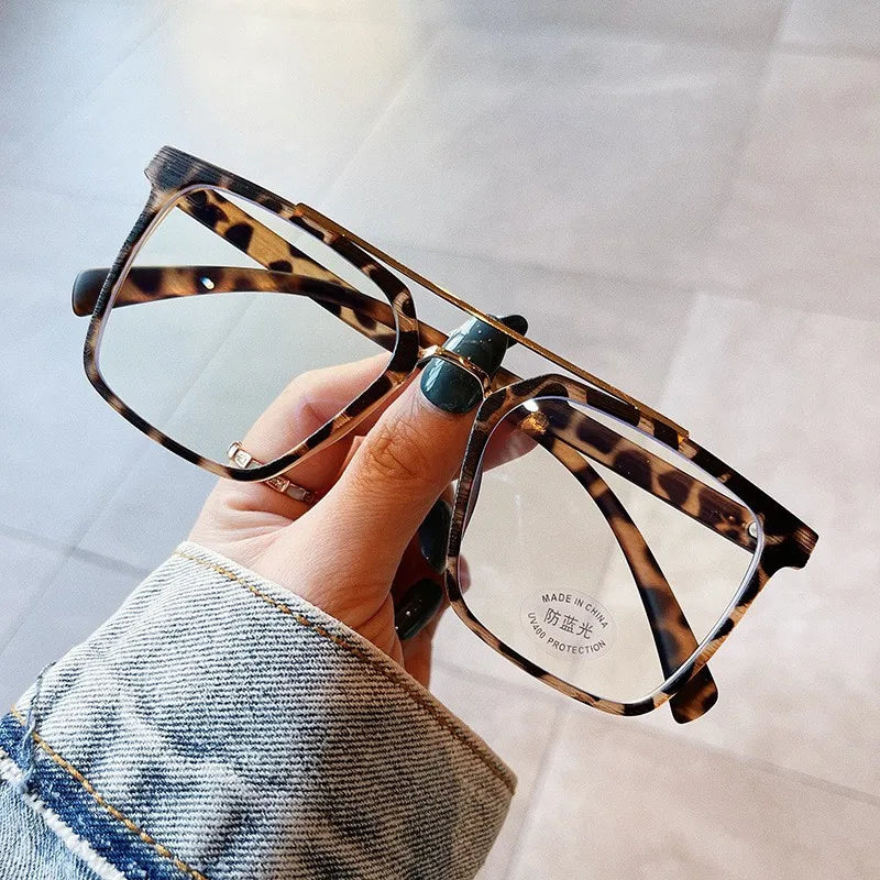 Popular Myopia Frame Anti-Blue Light Glasses Retro Tr 90 Sunglasses Double Bridge Optical Frame Eyeglasses Wood Grain