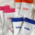 HEHE Custom Knitted Logo Socks Crew Socks Womens Double Rib INS Color Block Letter Sports Socks With LOGO