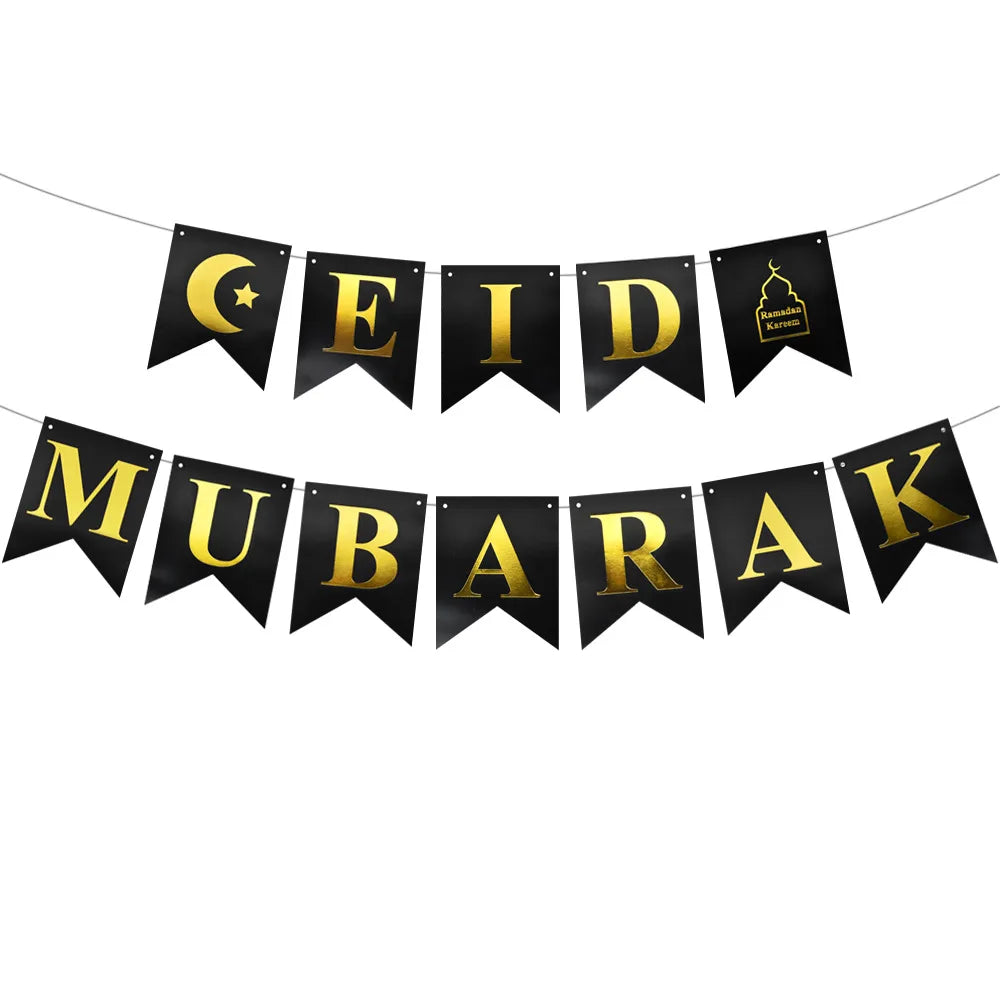 Party Supplies Ramadan Party Festival Decoration Eid Mubarak Banner Wholesale Banner Letter Fishtail Flag