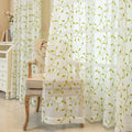 Green Leaf Voile Sheer Curtains for Living Room and Bedroom  White Linen Sheer Curtain Embroidered With Green Leaf Pattern