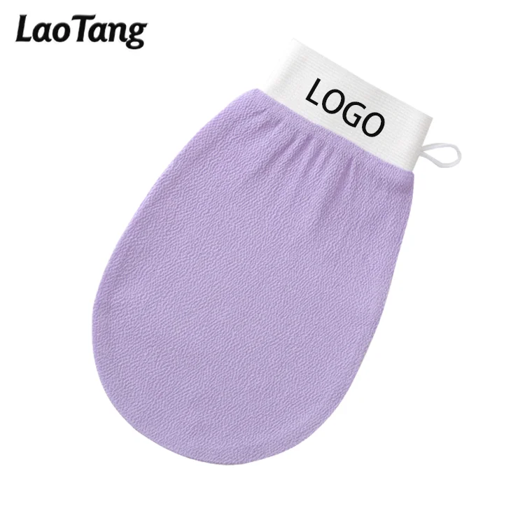 Customized Package and Logo High Quality Pink Color Magic Skin Peeling Bath Gloves Body Exfoliating Gloves Dead Skin Remover