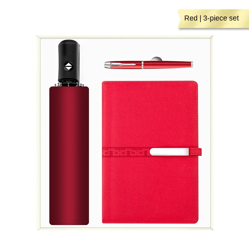 Luxury Handmade Leather Umbrella Pen Notebook Gift Set Corporate Business Promotional Gift with Custom Logo for Men Women