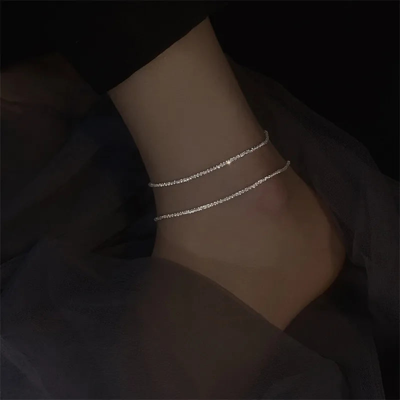 2022 Hot Sale Real 925 Silver Anklet Minimalism Sparkle Silver Jewelry Charms Jewelry Vintage Anklets for Women