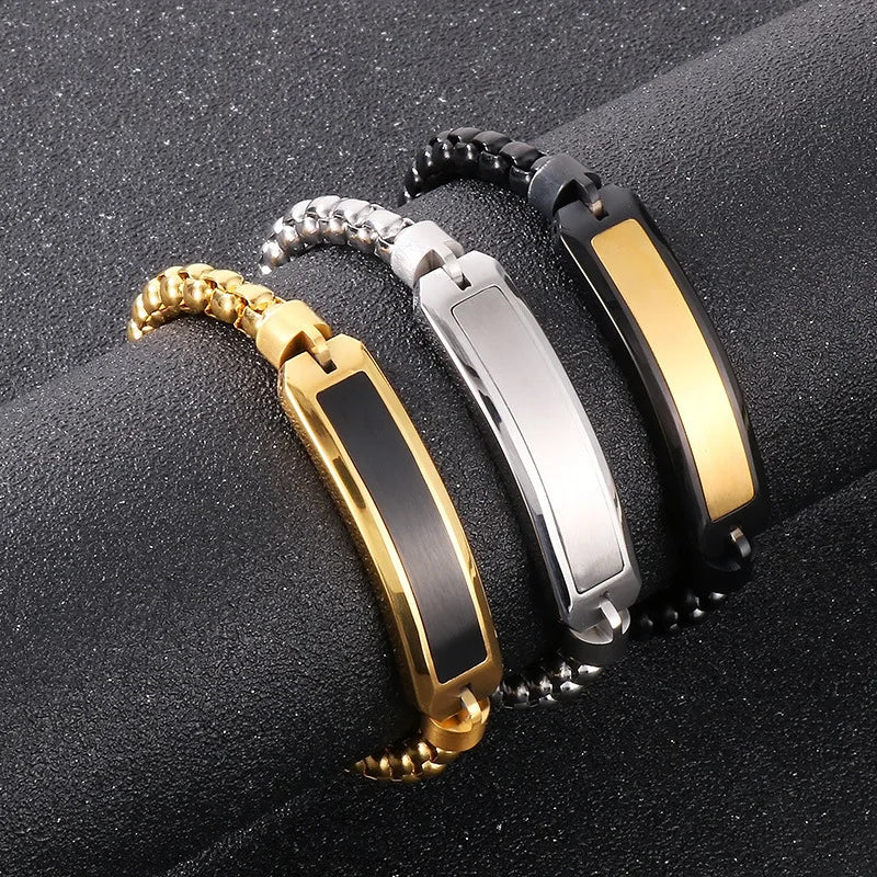 18K Gold Stainless Steel Men's Casual/Sporty Bracelet Custom Fashion Jewelry Bangles Vacuum Plating Bend Bar Pearl Chain
