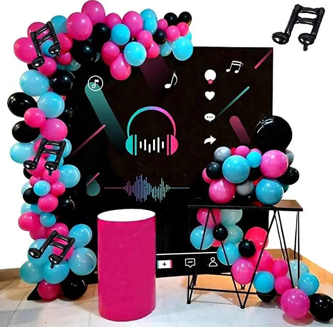 Musical Theme Balloon Garland Arch Kit Party Decorations Hot Pink Black Tifany Music Note Foil Balloons for Tik Tok Party X0306