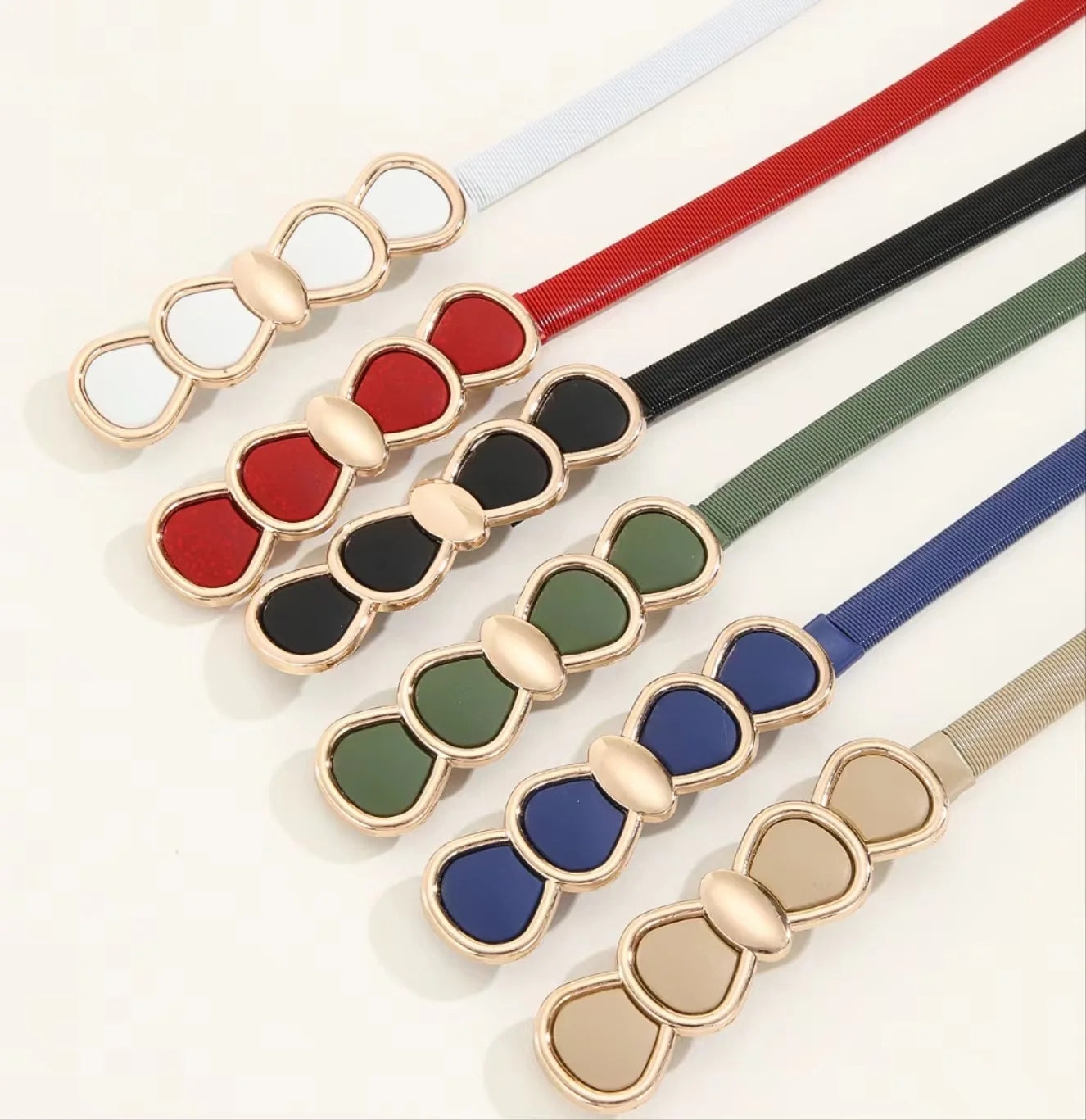2023 Women Skinny Waist Belt Stretch Waist Buckle Belt Thin Elastic  Cinch Belt  Retro Waist Band With Metal Buck