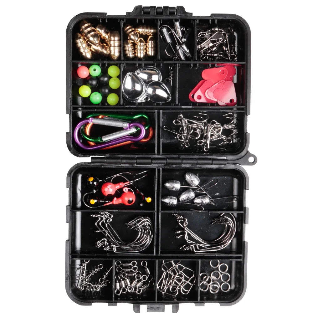 SNEDA 136PCS Fishing Accessories Set Jig Hooks Sinker Swivel Copper Pendant Fishing Gear Saltwater Fishing Set Kit