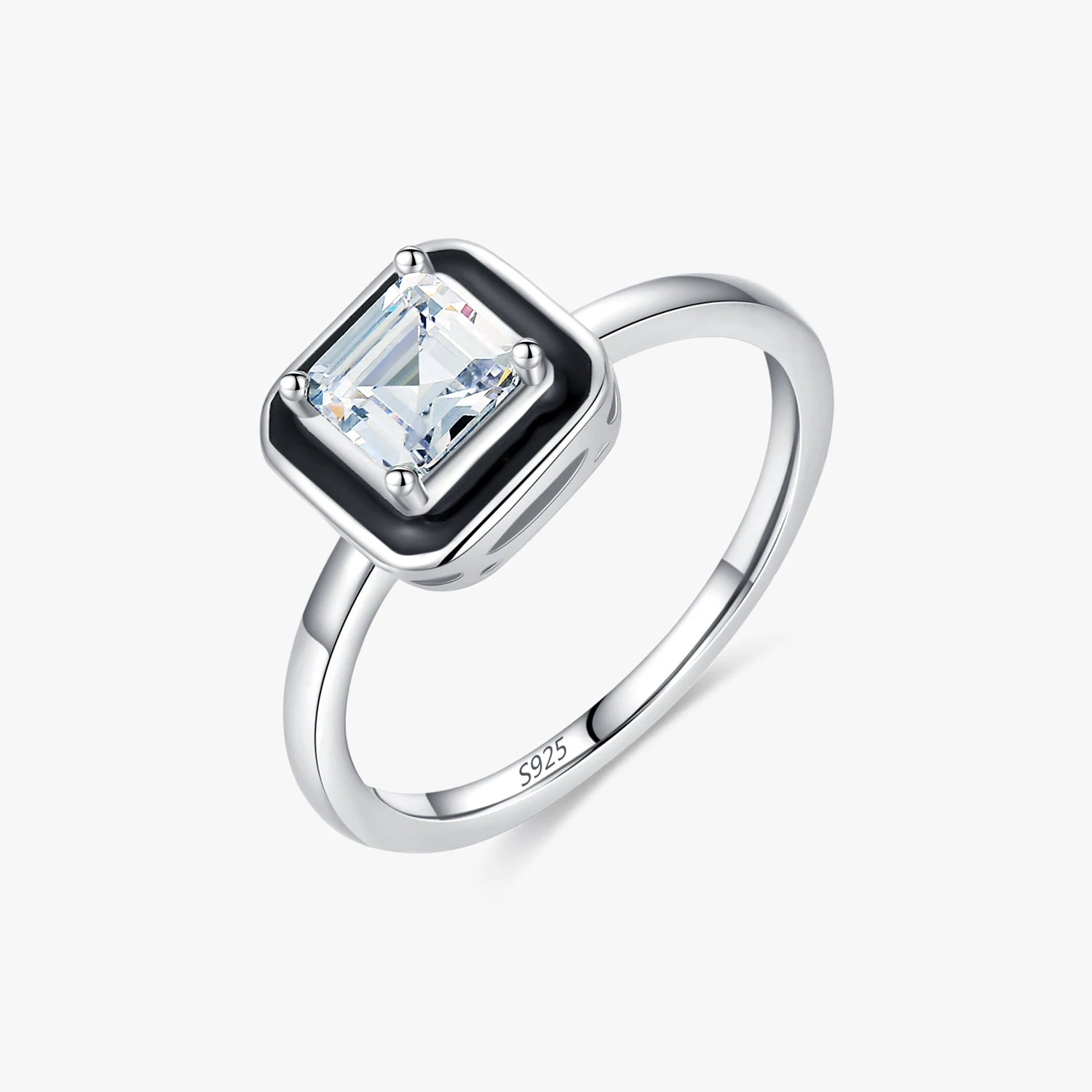 925 Sterling Silver Engagement Wedding Bands Fine Jewelry High-Fashion Black Enamel Zircon Rings for Women