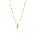 18K Gold Stainless Steel Pendant Necklace Jewelry Natural Freshwater Pearl Rice Beads Patchwork Cross Necklace for Women