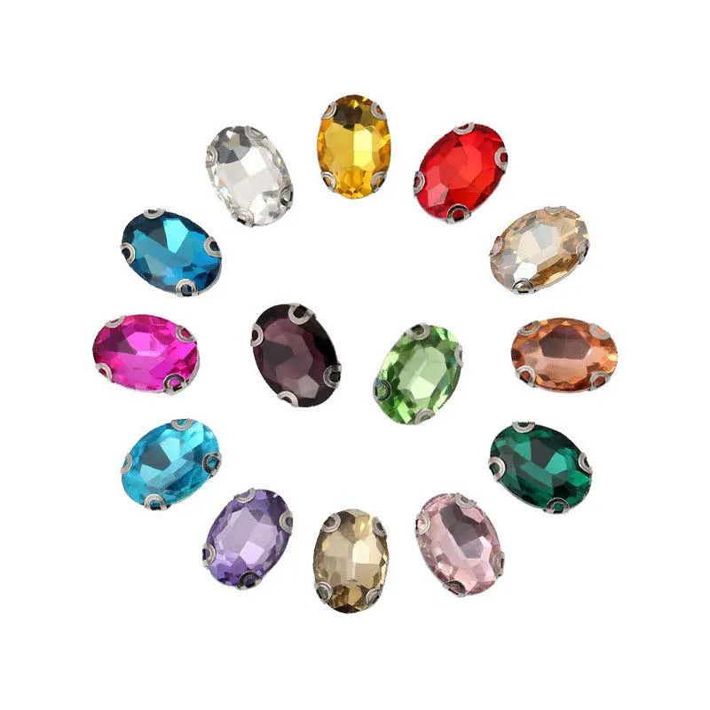 Diy Garment Sewing Handmade Crystal Diamond Stainless Steel Claw Setting Silver Bottom Oval Geometric Glass Drill Rhinestones