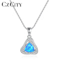 CZCITY Quality 925 Sterling Silver Multicolor Opal Pendant Necklace for Women Cubic Zirconia Pave Gift Jewelry