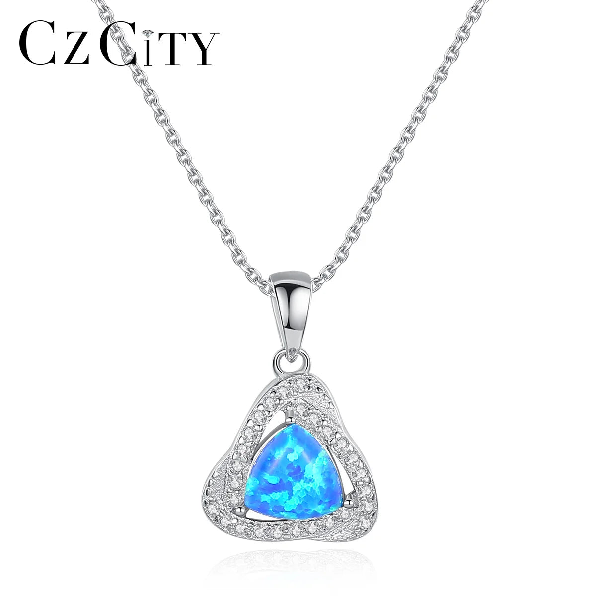 CZCITY Quality 925 Sterling Silver Multicolor Opal Pendant Necklace for Women Cubic Zirconia Pave Gift Jewelry