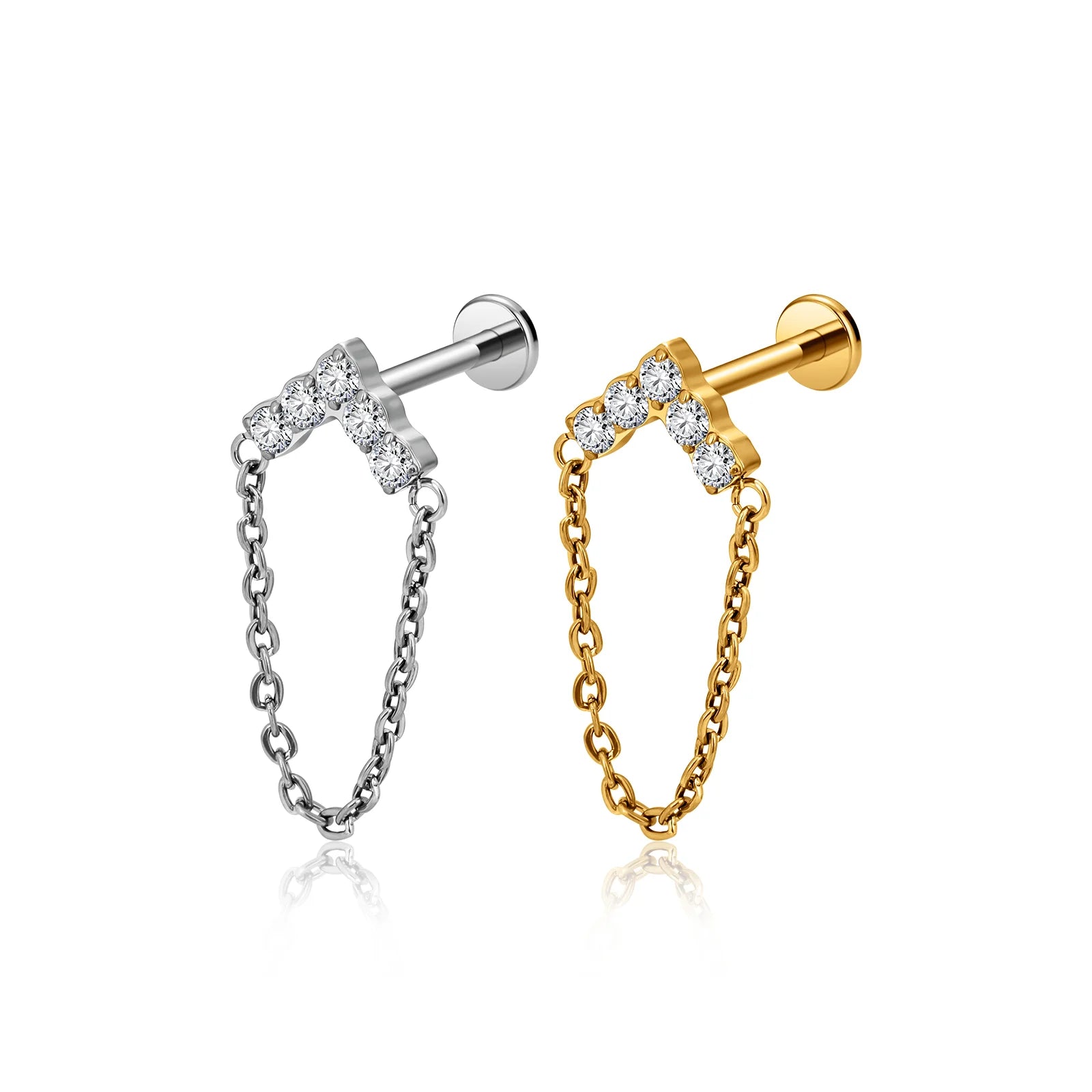 ASTM F136 Titanium 16G Tassel Chain Dangle Ear Stud Earring CZ Helix Cartilage Conch Labret Lip Flat Back Children's Gift Body