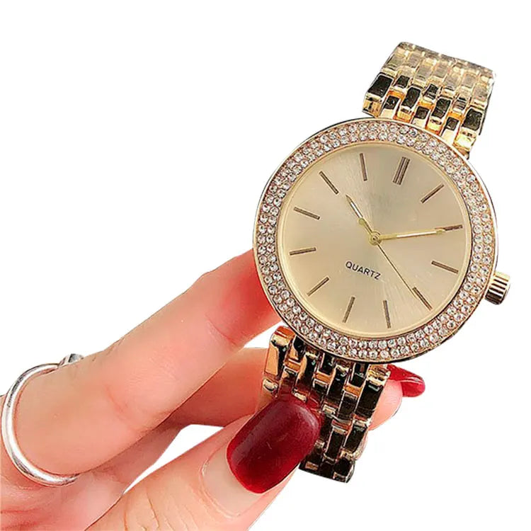 Fashion Wholesale Price Luxury Shining Stainless Steel 38mm Glass Watch Case Metal Alloy Crystal Diamond Gold Women Quartz Watch