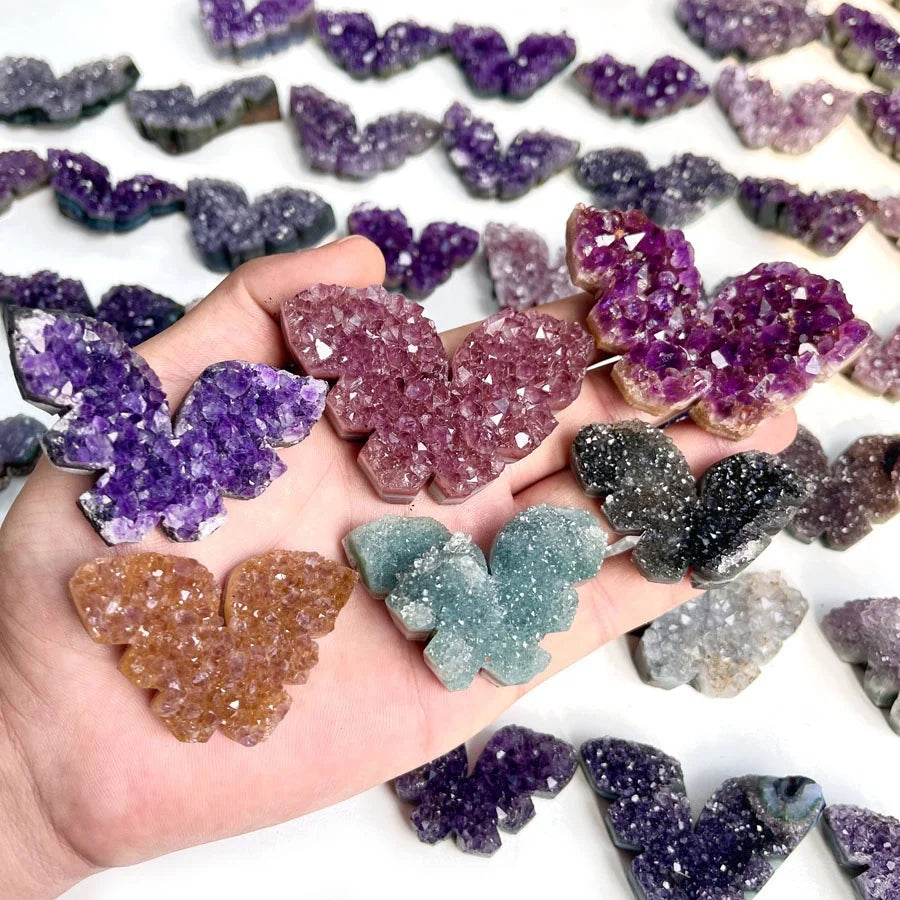 Natural Amethyst Crystal Cluster Butterfly Carving for Decoration