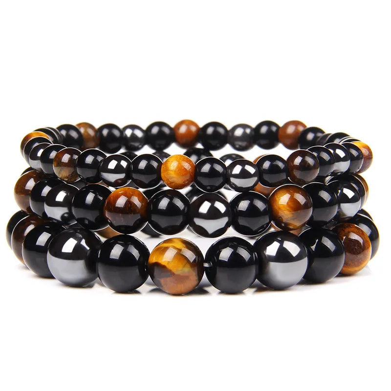 Wholesale Fashion Black Magnetic Bracelet Charm Beads Natural Stone tiger Eye Bracelets Bangle Jewelry for Couples Supplier