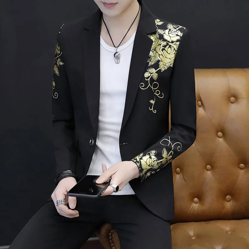 Men's Suits Casual blazer Night Show Thin Coat Korean Printed Trendy Hairstylist Slim Fitting Mini Suit