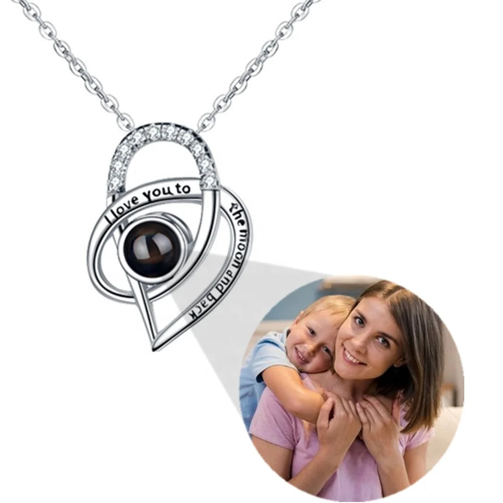 Wholesale I Love You 100 Language Projection 3D Photo Engraved Heart Shape Necklace for Women