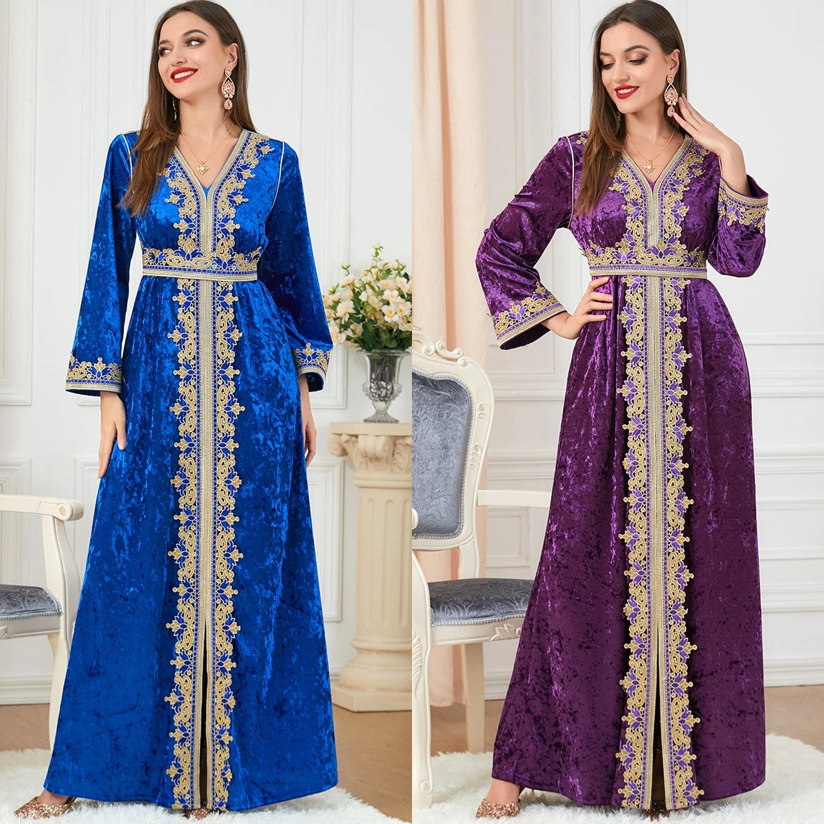 3272 Winter Modest Embroidered Turkey Velvet Kaftan Abaya for MuslimFall Abaya Dress Islamic Clothing