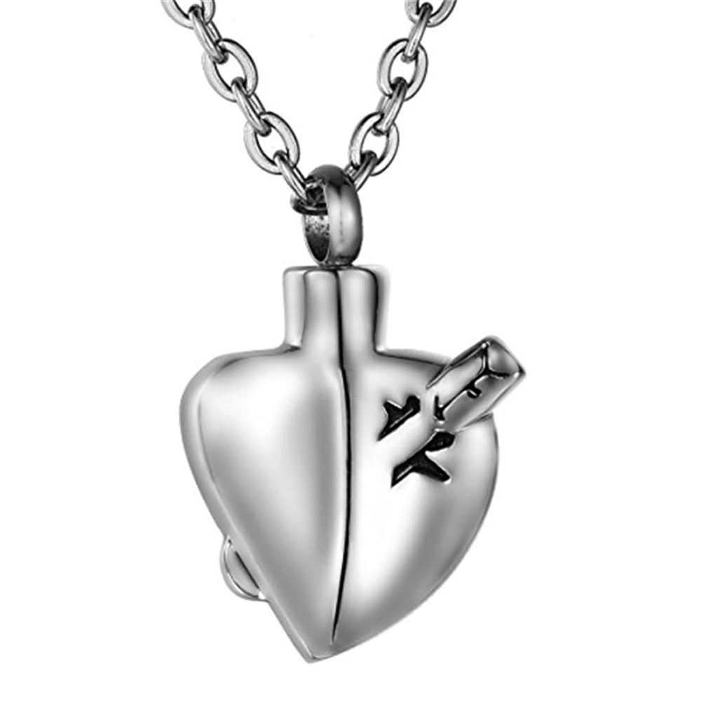 Stainless Steel Cupid's Arrow Aimed Heart Pendant Custom Necklace Ash Keepsake Memorial Locket Pet Urn Jewelry Urns Cremation