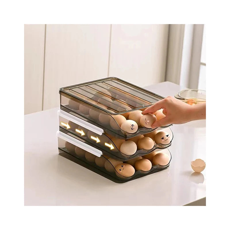 Auto Rolling Plastic Rectangle Injection Egg Holder Large Capacity 54 Count Egg Dispenser Storage for Refrigerator