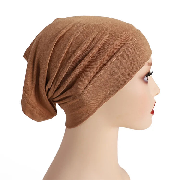 Yiwu Factory Wholesale High Elastic Mercerized Cotton Muslim Women Scarf Turbans Hijabs 26 Colors Islamic Underscarf Inner Hat