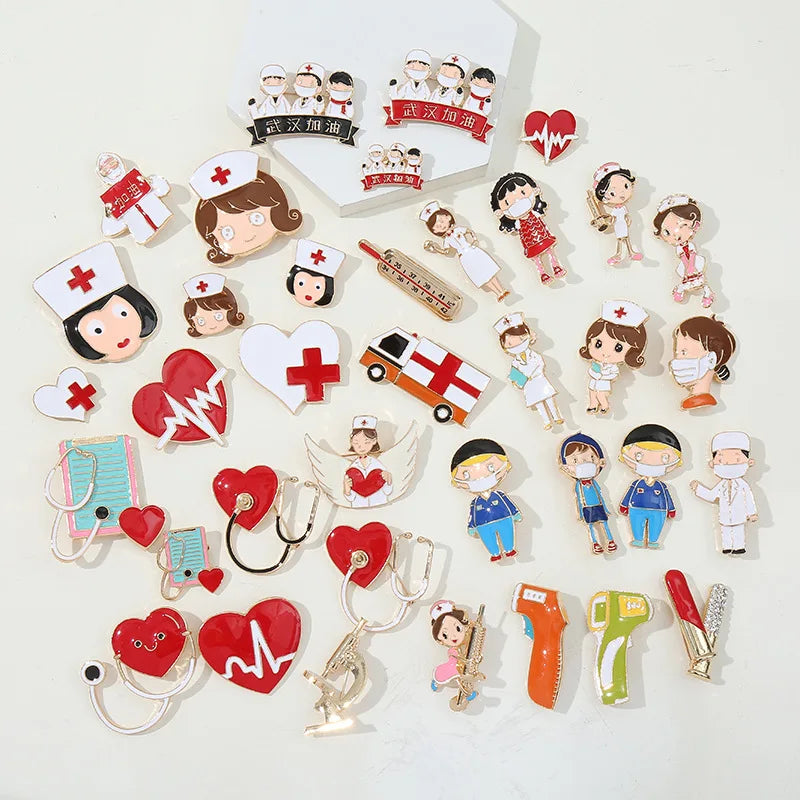 Hot Sale DIY Accessories Nurse Electrocardiogram Heartbeat Stethoscope Medical Brooch Pin