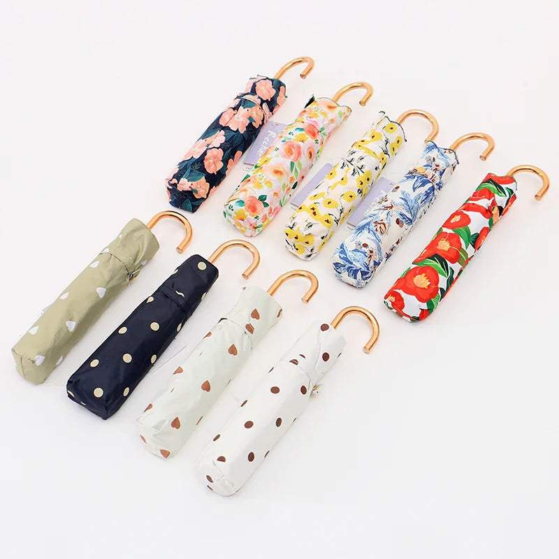 Women Style Cute Manual Open Umbrella With Hook Handle With Custom 6 Ribs UPF