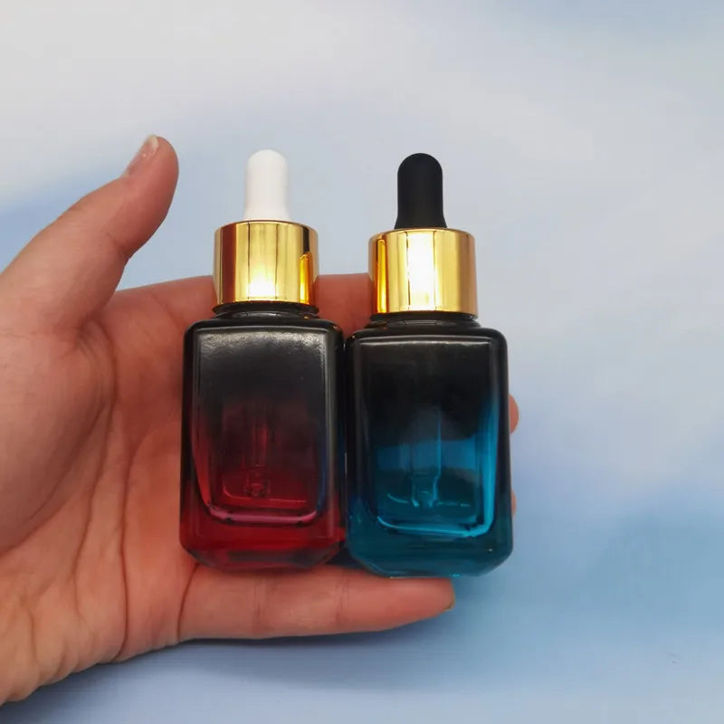 Wholesale 35ml Gradient Green square Rectangular Essential Oil 35ml  Glass Dropper Bottle for Perfume Cosmetic Oil