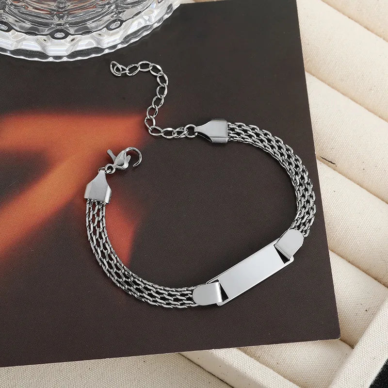 Personalized Customization of Stainless Steel Laser Engraved logo Bracelet Creative Blank Mesh Chain Men's and Women's Jewelry