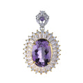 Sparkling Rhodium and Gold Plated 925 Sterling Silver Natural Amethyst Pendant for Women Fine Jewelry Pendants Charms