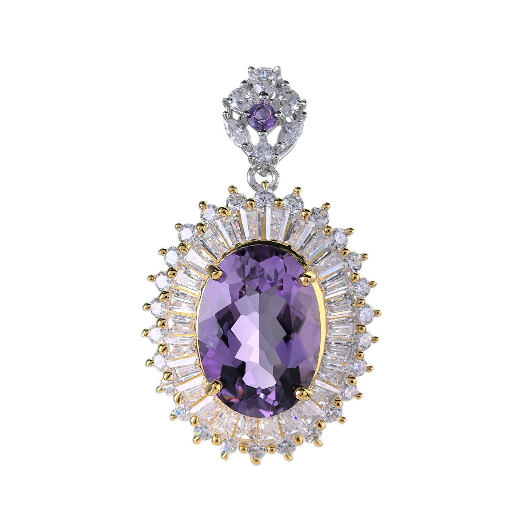 Sparkling Rhodium and Gold Plated 925 Sterling Silver Natural Amethyst Pendant for Women Fine Jewelry Pendants Charms