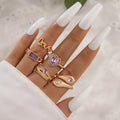 5pcs/set Punk Vintage Love Heart Kit Ring Purple Full Diamond Ladies Ring Set Crown LOVE Snake Ring 5pcs Set