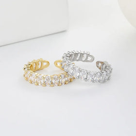 Geometric Zircon Open Ring Dainty Gold Silver Color Crystal Finger Ring Jewelry for Women Cubic Zirconia Open Adjustable Rings