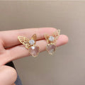 Fashion Double Butterfly Gold Earrings Heart Zircon Stud Earring Statement Korean Trendy Real Gold Plated Ear Jewelry