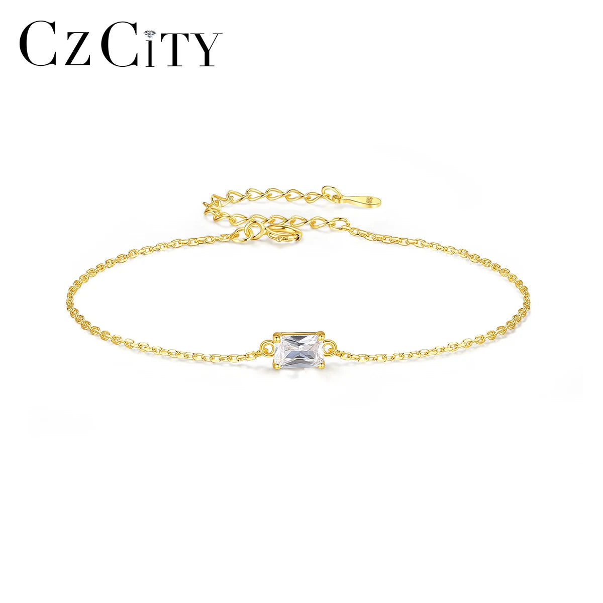CZCITY Bling Charm Chain Link Silver Fine Jewelry Designer Sterling Gold Plated Girl Iced Out Bracelet