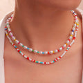 Multi Colors Rice Bead Pearl Necklace Multi Layer 2Pcs/Set Choker Bohemian Handmade Necklace