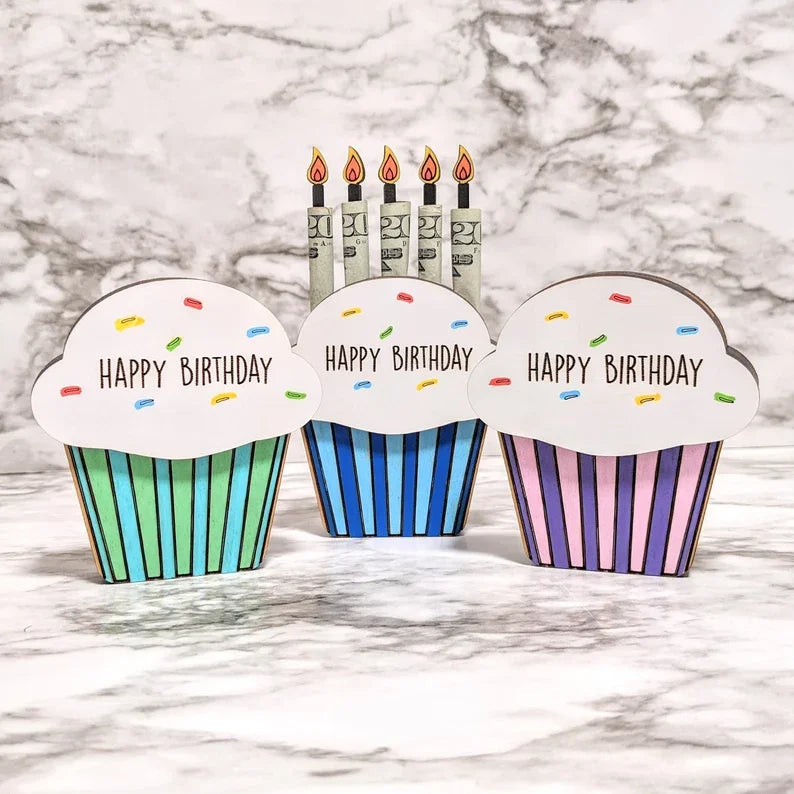 2023 Custom Birthday Gifts Money Organizer Cash  Birthday Cake Holder Money Cupcake Money Holder for Birthday Gifts