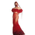 Designer Red Ruffles Off Shoulder Dinner Gown Pageant Birthday Party Dresses Ladies Cocktail Long Dress Mermaid Evening Dress