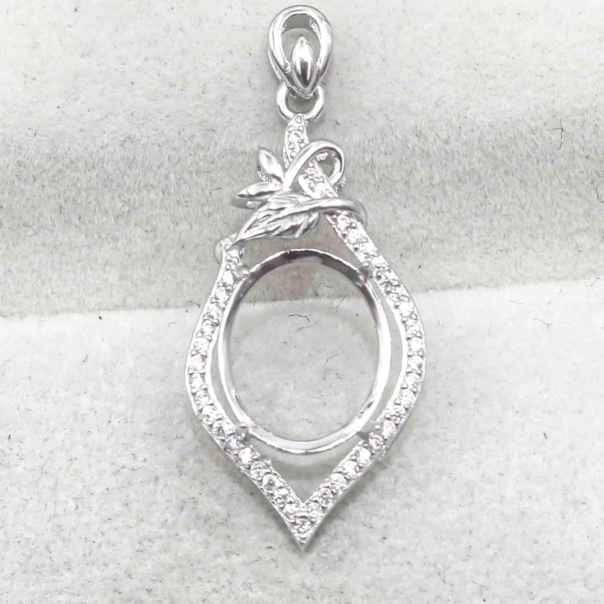 Sterling Silver 11*13mm Semi Mount Pendant Empty Frame Blank Support Setting S925 Base Holder Without Center Stone for DIY Inlay