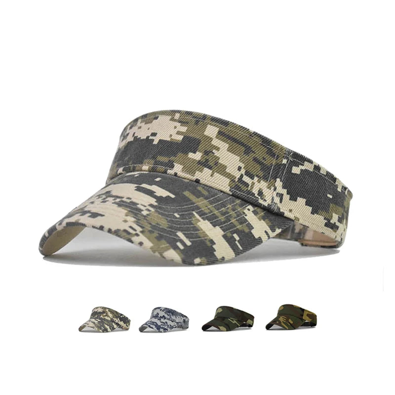 Wholesale Custom Embroidery Logo Polyester Camouflage Sun Visor Hats Sun Protection Quick Dry Foldable Empty Top Running Caps