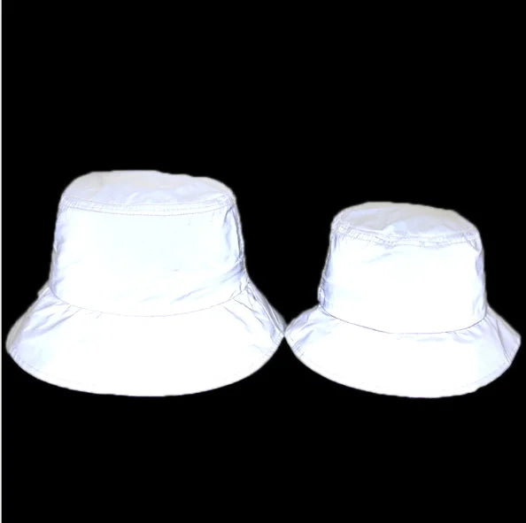 Wholesale All Over Shining Glint Gold Light Grey Foil Letters Print Cotton Fashionable Fisherman Print Reflective Bucket Hat