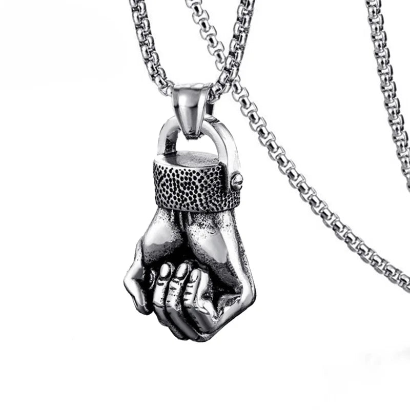 New Hot Selling Cheap Punk Hip-hop Power Personality Fashion Stainless Steel Fist Pendant Necklace Wholesale