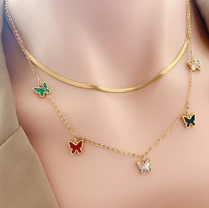 Colorful Flower Butterfly Star Moon Pendant Stainless Steel Necklace for Women Girls Fashion Jewelry Necklaces